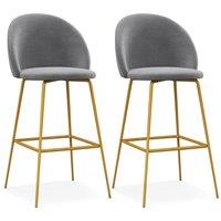 Costway Set of 2 Bar Stools Soft Velvet Upholstered Bar Chairs Pub Stool Chair High Back in Grey