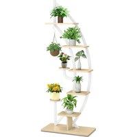 Costway 8-Tier Tall Wooden Plant Stand Rack Curved Half Moon Shape Ladder Planter Shelf W/ Top Hook in White