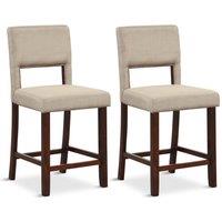 Costway Set of 2 Bar Stools Linen Counter Height Chair Upholstered Kitchen Island Stool in Beige