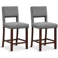 Costway Set of 2 Bar Stools Linen Counter Height Chair Upholstered Kitchen Island Stool in Grey