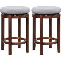 Costway Set of 2 Bar Stools Wooden Counter Height Chair 360 Swivel Kitchen Padded Seat in Grey