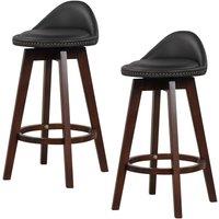 Costway Set of 2 Bar Stools PVC Leather Counter Height Chair 360 Swivel Padded Seat in Black