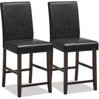 Costway 61cm Bar Stool Set of 2 PU Upholstered Counter Bar Chairs with Solid Rubber Wood Legs & Ergonomic Back in Black