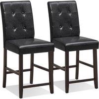 Costway Set of 2 Padded Bar Stools with Rubber Wood Legs in Black