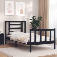 Berkfield Home Bed Frame with Headboard Black Small Single Solid Wood