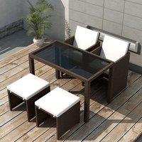 Berkfield Home 5 Piece Outdoor Dining Set with Cushions Poly Rattan Brown