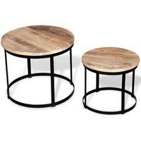 Berkfield Home Two Piece Coffee Table Set Rough Mango Wood Round 40 cm/50 cm in Brown