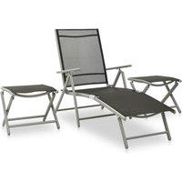 Berkfield Home 3 Piece Garden Lounge Set Textilene & Aluminium Silver in Black