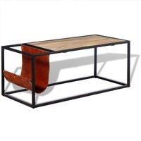 Berkfield Home Coffee Table with Genuine Leather Magazine Holder 110x50x45 cm | Size: 110 x 50 x 45 cm