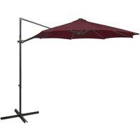 Berkfield Home Cantilever Umbrella with Pole & LED Lights Bordeaux Red 300 cm