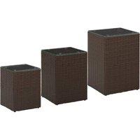 Berkfield Home Side Tables 3 pcs with Glass Top Brown Poly Rattan