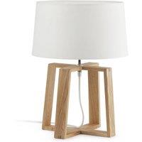 Netlighting Bliss 1 Light Table Lamp White Wood with White Fabric Shade E27 in Brown