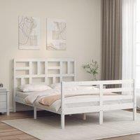 Berkfield Home Bed Frame with Headboard White Small Double Solid Wood