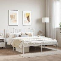 Berkfield Home Metal Bed Frame with Headboard White 183x213 cm