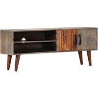 Berkfield Home TV Cabinet Grey 130x30x46 cm Solid Rough Mango Wood | Size: 130 x 30 x 46 cm