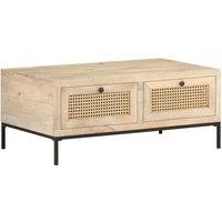 Berkfield Home Coffee Table 90x50x37 cm Solid Mango Wood & Natural Cane in Brown | Size: 90 x 50 x 37 cm