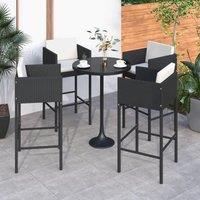 Berkfield Home Bar Stools 4 pcs with Cushions Black Poly Rattan