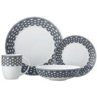 Maxwell & Williams Harlequin Coupe 16 Piece Black Edged Dinner Set Dishwasher Safe Service for 4 in White