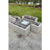 Fimous Light Grey Outdoor PE Rattan Garden Furniture Set Wicker Sofa Set Square Coffee Table