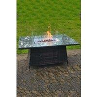 Fimous Rattan Fire Pit Table Dining Table Gas Heater Burner Patio in Dark Grey