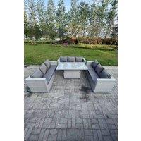 Fimous Lounge Rattan Garden Furniture Set Height Adjustable Rising Lifting Table Dining Set in Light Grey