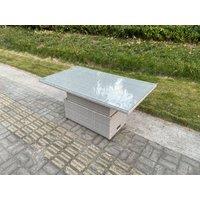 Fimous Rattan Garden Furniture Adjustable Rising Dining Coffee Table In Light Grey Mixed With Clear Tempered Glass Semi Assembled