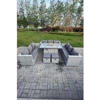 Fimous Light Grey U Shape Lounge Sofa Dining Set With Gas Heater Fire pit Burner 2 PC Small Footstool