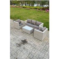 Fimous 4 PC Light Grey Outdoor PE Rattan Garden Furniture Set Wicker Sofa Coffee Table 2 Armchair