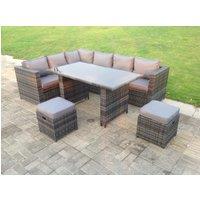 Fimous Outdoor Lounge Rattan Corner Sofa Set Garden Furniture with Small FootStools 6 Seater in Dark Grey
