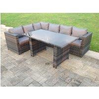 Fimous Lounge Rattan Corner Sofa Set Outdoor Garden Furniture Rectangular Dining Table Chair Set in Dark Grey