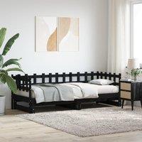 Berkfield Home Pull-out Day Bed Black 2x(90x200) cm Solid Wood Pine