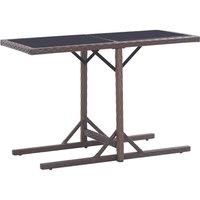 Berkfield Home Garden Table Brown 110x53x72 cm Glass & Poly Rattan | Size: 110 x 53 x 72 cm