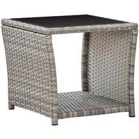 Berkfield Home Coffee Table Grey 45x45x40 cm Poly Rattan & Glass | Size: 45 x 45 x 40 cm