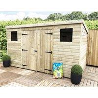 Marlborough 14 x 3 Pressure Treated Pent Garden Shed with Double Doors in Natural