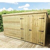 Marlborough 12 x 7 Pressure Treated Pent Garden Shed with Double Doors in Natural