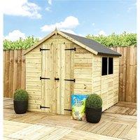 Marlborough 8 x 6 Pressure Treated Low Eaves Apex Garden Shed with Double Door in Natural