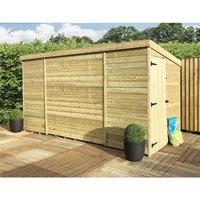 Marlborough 10 x 8 Pressure Treated Pent Garden Shed with Side Door in Natural