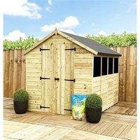 Marlborough 13 x 5 Pressure Treated Low Eaves Apex Garden Shed with Double Door in Natural