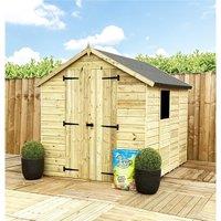 Marlborough 7 x 5 Pressure Treated Low Eaves Apex Garden Shed with Double Door in Natural