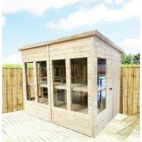 Marlborough 14 x 5 Pressure Treated Wooden Pent Potting Greenhouse & Bench in Natural