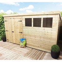 Marlborough 12 x 4 Pressure Treated Pent Garden Shed with Double Doors in Natural