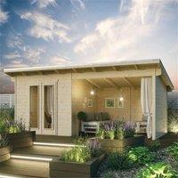 Cheshire 19 x 10 Oasis Log Cabin & Entertainment Area (28mm Wall Thickness) in Natural
