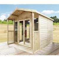 Marlborough 16x8 Pressure Treated Apex Summerhouse with Long Windows & Verandah in Natural