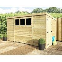 Marlborough 12 x 4 Pressure Treated Pent Garden Shed with Side Door in Natural