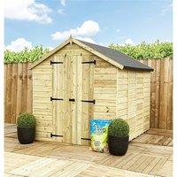 Marlborough 8 x 6 Pressure Treated Low Eaves Apex Garden Shed with Double Door in Natural