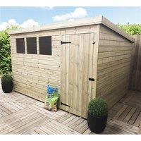 Marlborough 10 x 5 Pressure Treated Pent Garden Shed with Single Door in Natural