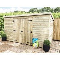 Marlborough 14 x 8 Pressure Treated Pent Garden Shed with Double Doors in Natural