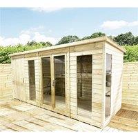 Marlborough 13 x 7 COMBI Pressure Treated Pent Summerhouse with Side Shed in Natural