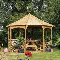 Cheshire Pressure Treated Octagonal Gazebo with Open Trellis Sides & Floor in Light Oak