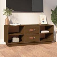 Berkfield Home TV Cabinet Honey Brown 100x34x40 cm Solid Wood Pine | Size: 100 x 34 x 40 cm